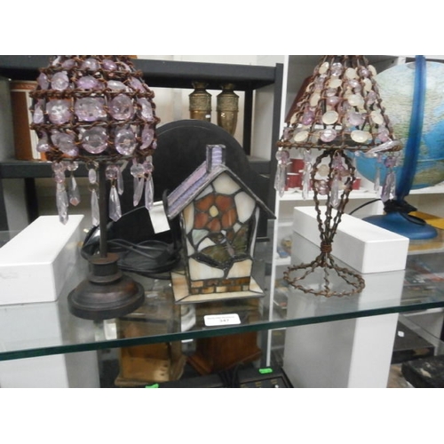 347 - Lot inc decorative coloured glass lamp and tealight holders