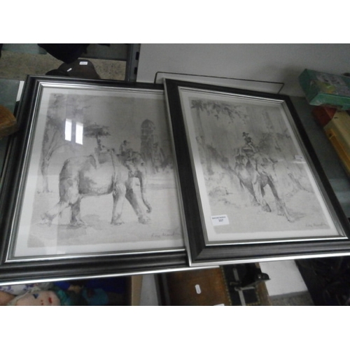 357 - Two framed fabric prints