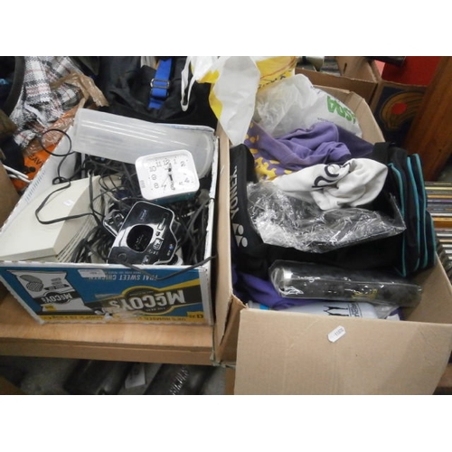 102 - Two boxes inc clothing, Bose speakers, telephones, umbrella, etc