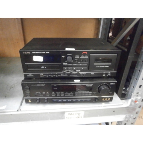 13 - Lot inc Teac cassette deck/ CD player AD-850 and Digiline stereo receiver RV5030R, both power up, Te... 