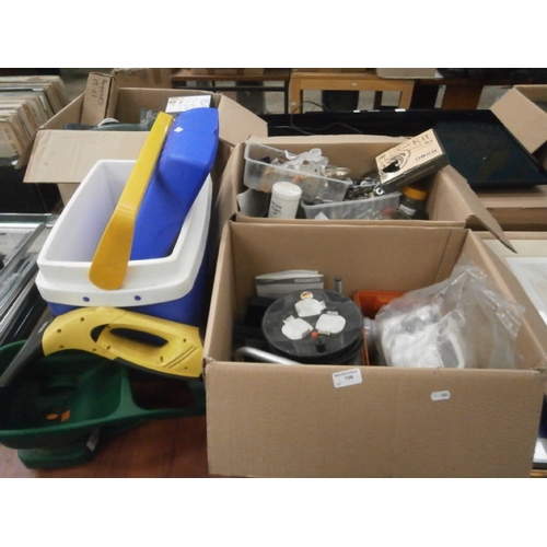 156 - Lot inc hardware, cooler bucket, Karcher window cleaner, extension reel, etc