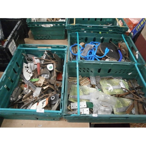 212 - Three crates of assorted tools and hardware