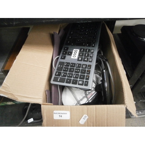 74 - Box inc Roberts Radios, computer keyboard, Sat Nav, etc