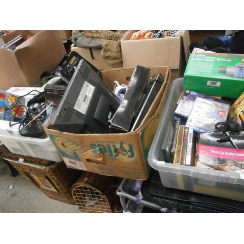 163 - Three boxes inc DVDs, instant camera, Panasonic stereo, routers, etc