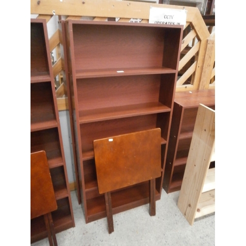 705 - A pair of open shelf units and a small folding table