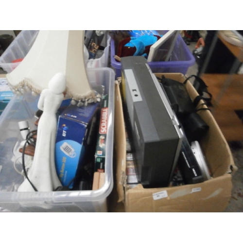 60 - Two boxes inc Logik DVD player, scanner, portable CD players, videos, lamps, etc