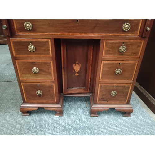 678 - A small vintage inlaid mahogany 7 drawer bureau with fitted interior