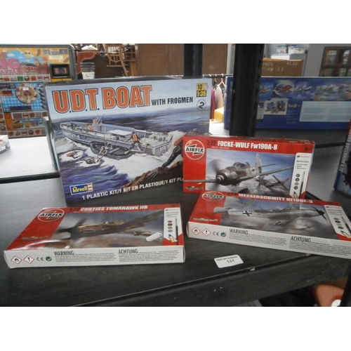 131 - Three Airfix models and Revell U.D.T. boat model