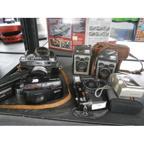 137 - Collection of cameras inc Konica, Kodak Brownies, Boots Compact, Boots Motor drive, etc