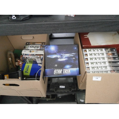 138 - Lot inc Star Trek Legends of the Final Frontier DVD set, JCB wallet, MASH video set, Acorn wood plan... 