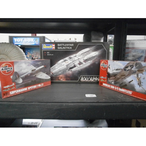 141 - Two Airfix models and Revell Battleship Galactica models