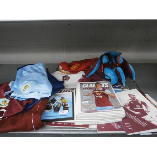 159 - Lot inc Burnley FC hats, scarf, programmes, clothing, etc