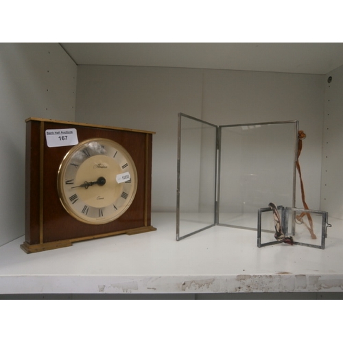 167 - Lot inc metal frame picture frames and mantle clock
