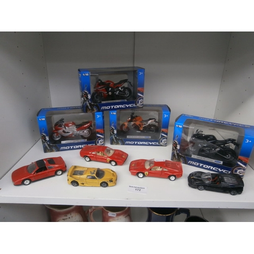 172 - Collection of diecast cars and bikes