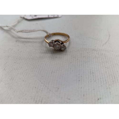 234 - 18ct gold and three diamond ring, weight 3.2 grams
