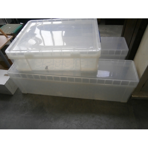 605 - 3 x large plastic storage boxes