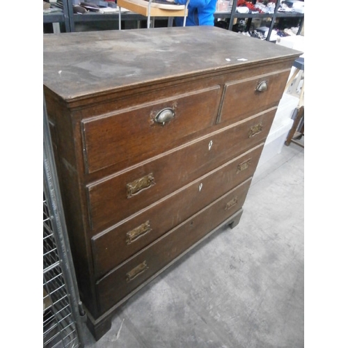 615 - A large antique 2 over 3 drawer - 2 x replacement handles and missing leg trim