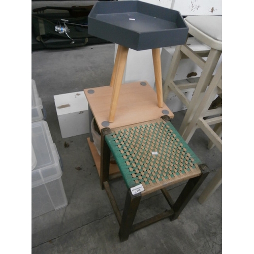 616 - 2 x small tables, a vintage stool and a waste basket