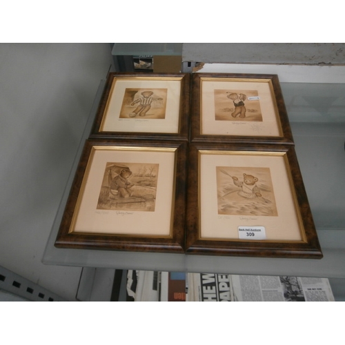 309 - Four limited edition sporting bears prints