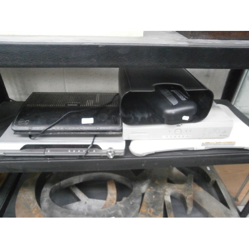 329 - Lot including virgin media box, sky box, sony dvd player wii fit board and a shredder