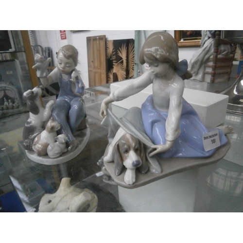 181 - LLADRO girl and dog and boy and dog ornaments