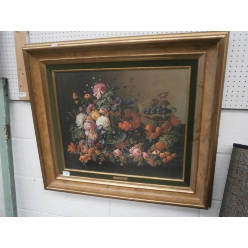 386 - Large decorative framed wax over print still life, Severin Roesen