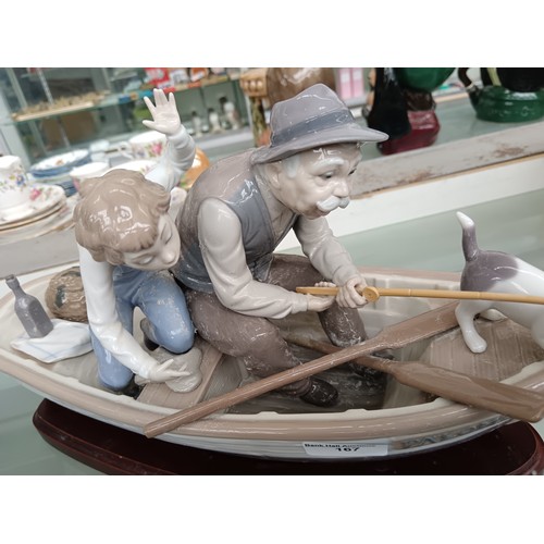 167 - LLADRO grandfather and grandson on boat fishing ornament