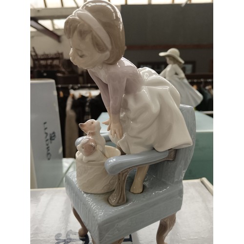 228 - LLADRO girl with kittens on chair ornament 9.5