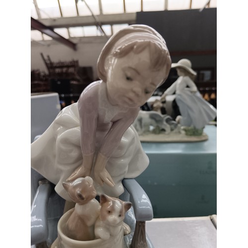 228 - LLADRO girl with kittens on chair ornament 9.5