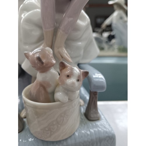 228 - LLADRO girl with kittens on chair ornament 9.5