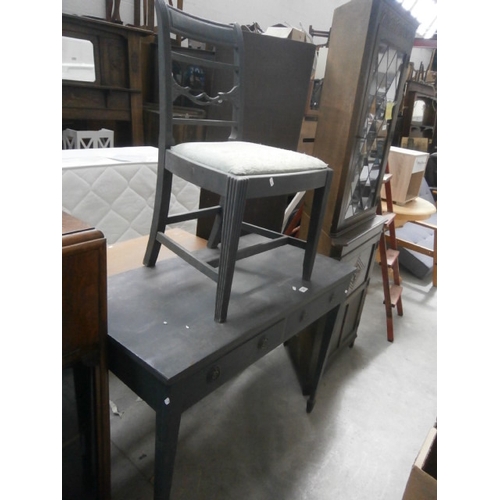 638 - A painted vintage 2 drawer console table/desk and matching chair