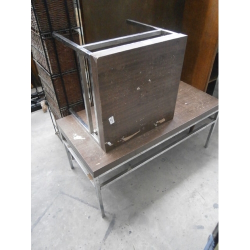 640 - A chromed frame coffee table and matching lamp table for refinish