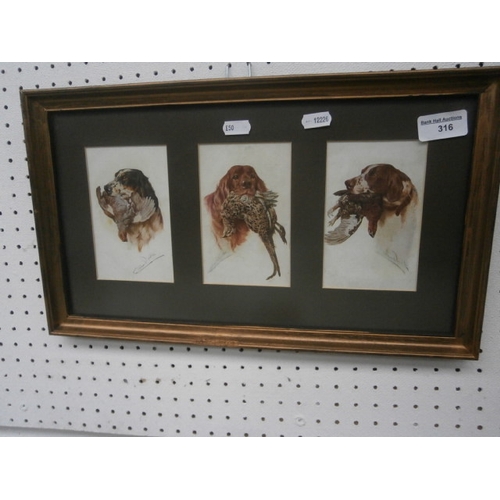 249 - Framed set of three vintage hunting postcards