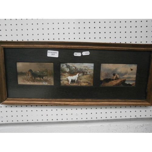 250 - Framed set of three vintage hunting postcards