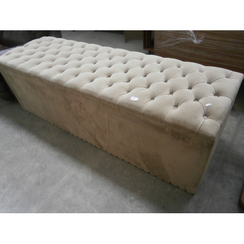 629 - A large faux suede covered bench seat with buttoned top