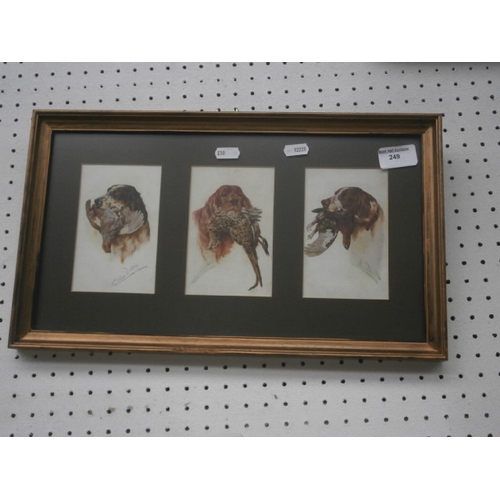 249 - Framed set of three vintage hunting postcards