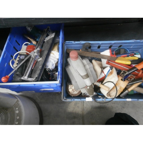 113 - Two boxes of assorted tools, etc