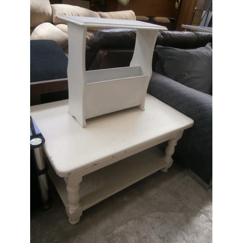 603 - A painted vintage coffee table and a magazine rack