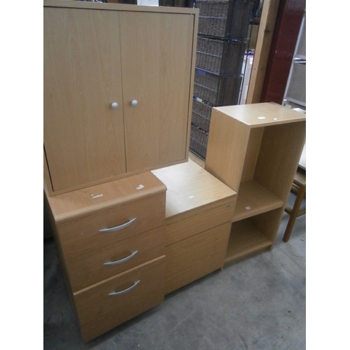 613 - 2 x small chests, an open shelf stand and a small cupboard