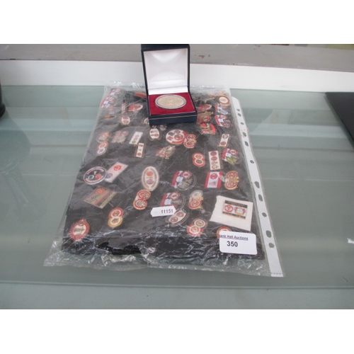 350 - Lot inc football pin badges and Burnley FC Division one promotion 2000 coin