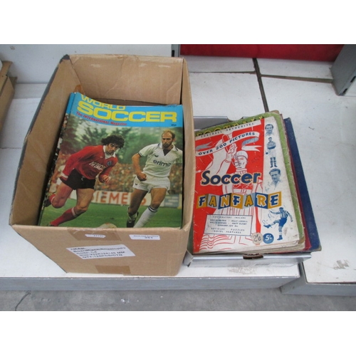 351 - Two boxes inc old football magazines, books, etc