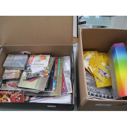 352 - Two boxes inc football trading cards, postcards, etc