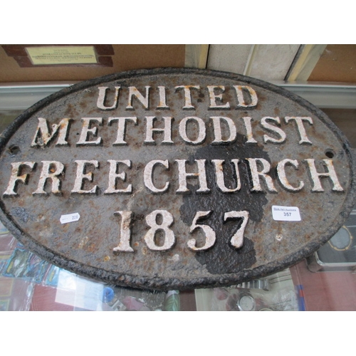 357 - Vintage Cast iron United Methodist Free Church 1857 plaque