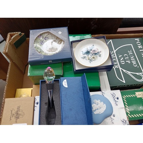 362 - Box of collectable pottery inc Portmeirion, Best in show dog ornaments, Willow Tree, etc