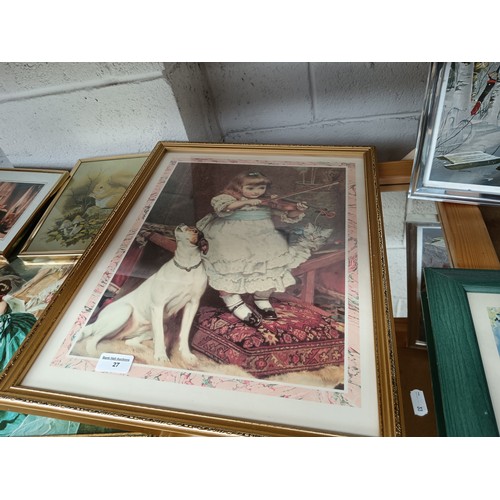 27 - Lot inc artwork and clock