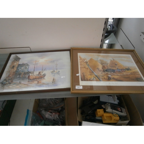 214 - Two decorative framed prints, poster and news papers