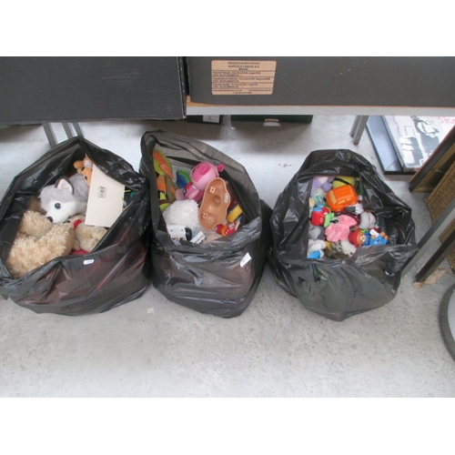64 - Three bags inc toys and soft toys