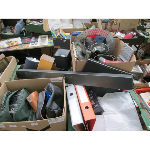 84 - Four boxes inc mirror, sound bar, lamps, tapes, kitchen utensils, etc