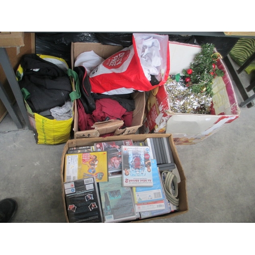 94 - Lot inc clothing, Christmas decorations, DVDs, etc