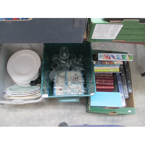 106 - Three boxes inc crockery, books, glasses, etc